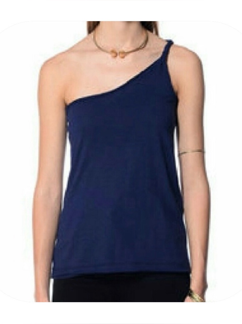 Nwt Chaser M Navy One Shoulder Raw Edge Tank